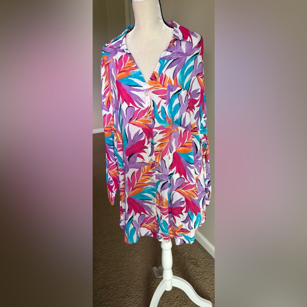 NWT Anne Cole Purple and Pink Swim Coverup with Tropical Print